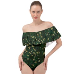 Greencamo Off Shoulder Velour Bodysuit 