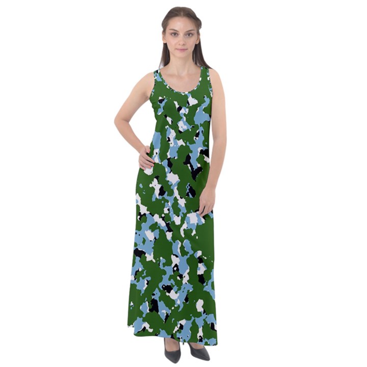 Greencamo1 Sleeveless Velour Maxi Dress