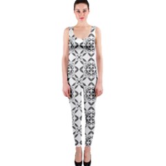 Black And White Patterned Backgroun One Piece Catsuit by designsbyamerianna