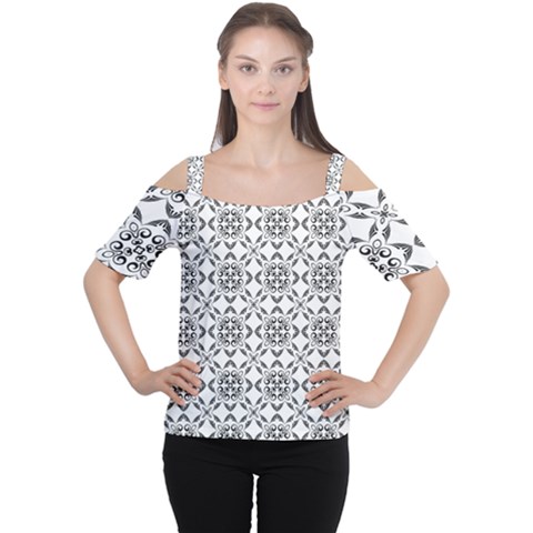 Black And White Patterned Backgroun Cutout Shoulder Tee by designsbyamerianna