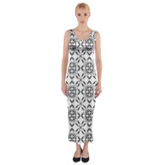 Black And White Patterned Backgroun Fitted Maxi Dress by designsbyamerianna