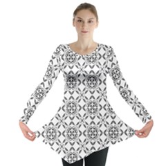 Black And White Patterned Backgroun Long Sleeve Tunic  by designsbyamerianna