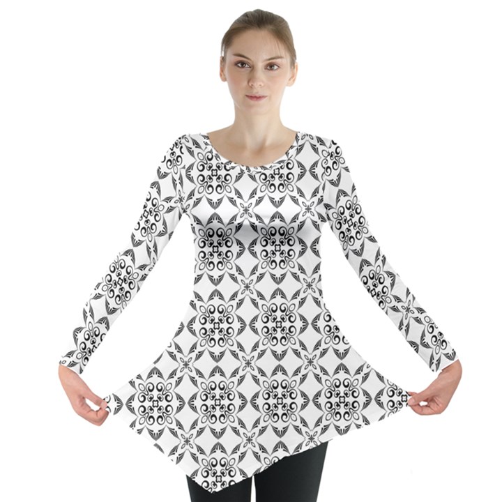 Black And White Patterned Backgroun Long Sleeve Tunic 