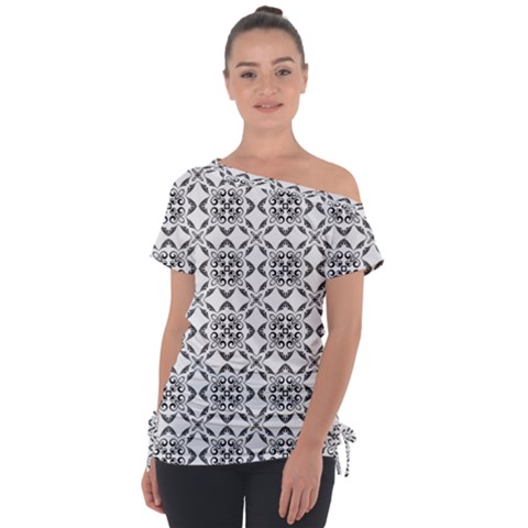 Black And White Patterned Backgroun Tie-up Tee by designsbyamerianna