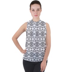 Black And White Patterned Backgroun Mock Neck Chiffon Sleeveless Top by designsbyamerianna