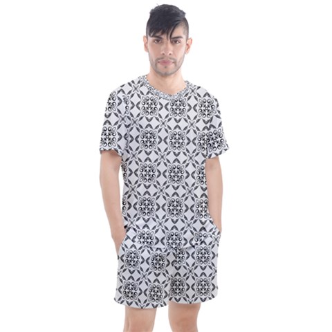 Black And White Patterned Backgroun Men s Mesh Tee And Shorts Set by designsbyamerianna