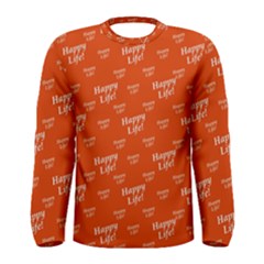 Motivational Happy Life Words Pattern Men s Long Sleeve Tee by dflcprintsclothing