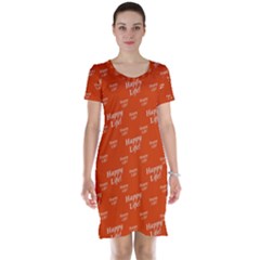 Motivational Happy Life Words Pattern Short Sleeve Nightdress