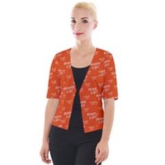 Motivational Happy Life Words Pattern Cropped Button Cardigan by dflcprintsclothing