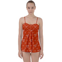 Motivational Happy Life Words Pattern Babydoll Tankini Set