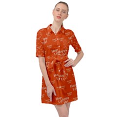 Motivational Happy Life Words Pattern Belted Shirt Dress by dflcprintsclothing