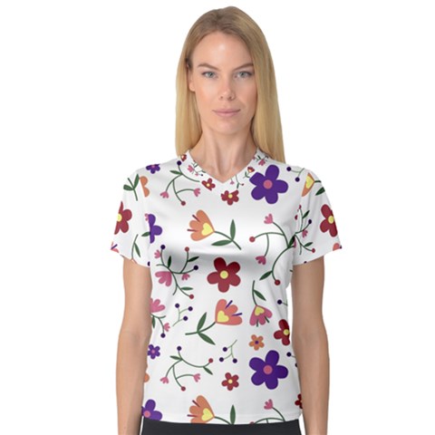 Flowers On A White Background              V-neck Sport Mesh Tee by LalyLauraFLM