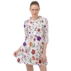 Flowers On A White Background                Mini Skater Shirt Dress