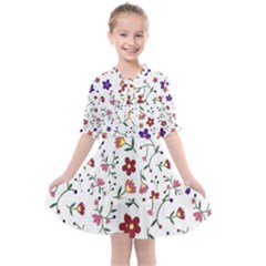 Flowers On A White Background           Kids  All Frills Chiffon Dress