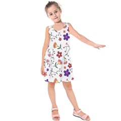 Flowers On A White Background             Kid s Sleeveless Dress