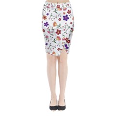 Flowers On A White Background             Midi Wrap Pencil Skirt by LalyLauraFLM