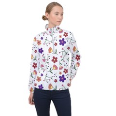 Flowers On A White Background              Women Half Zip Windbreaker by LalyLauraFLM