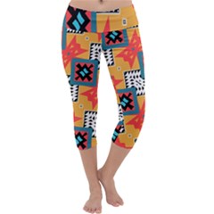 Shapes On A Brown Background Pattern                Capri Yoga Leggings