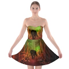 The Lonely Wolf In The Night Strapless Bra Top Dress by FantasyWorld7