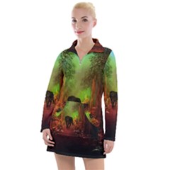 The Lonely Wolf In The Night Women s Long Sleeve Casual Dress by FantasyWorld7