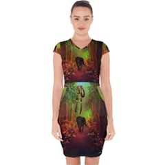 The Lonely Wolf In The Night Capsleeve Drawstring Dress  by FantasyWorld7