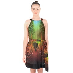 The Lonely Wolf In The Night Halter Collar Waist Tie Chiffon Dress by FantasyWorld7