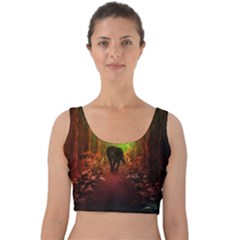 The Lonely Wolf In The Night Velvet Crop Top by FantasyWorld7