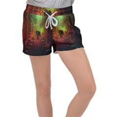 The Lonely Wolf In The Night Women s Velour Lounge Shorts by FantasyWorld7