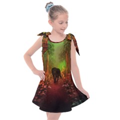 The Lonely Wolf In The Night Kids  Tie Up Tunic Dress by FantasyWorld7