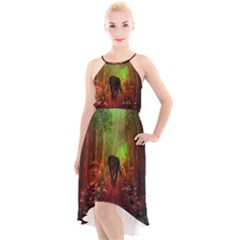 The Lonely Wolf In The Night High-low Halter Chiffon Dress  by FantasyWorld7