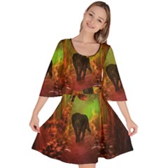 The Lonely Wolf In The Night Velour Kimono Dress by FantasyWorld7