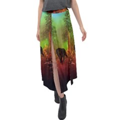 The Lonely Wolf In The Night Velour Split Maxi Skirt