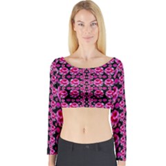 Floral To Be Happy Of In Soul And Mind Decorative Long Sleeve Crop Top by pepitasart