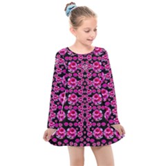 Floral To Be Happy Of In Soul And Mind Decorative Kids  Long Sleeve Dress by pepitasart