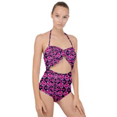 Floral To Be Happy Of In Soul And Mind Decorative Scallop Top Cut Out Swimsuit by pepitasart