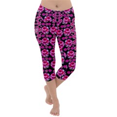 Floral To Be Happy Of In Soul And Mind Decorative Lightweight Velour Capri Yoga Leggings by pepitasart