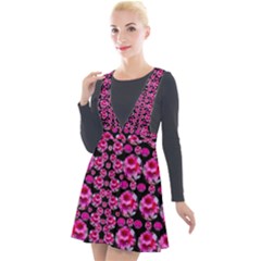 Floral To Be Happy Of In Soul And Mind Decorative Plunge Pinafore Velour Dress