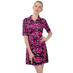 Floral To Be Happy Of In Soul And Mind Decorative Belted Shirt Dress