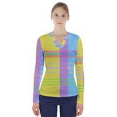 Easter Background Easter Plaid V-neck Long Sleeve Top by Simbadda