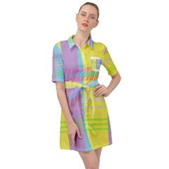 Easter Background Easter Plaid Belted Shirt Dress