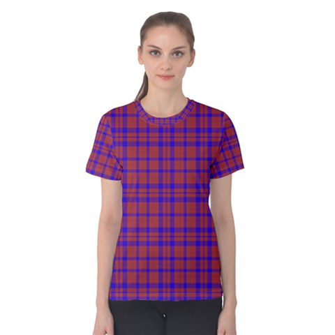 Pattern Plaid Geometric Red Blue Women s Cotton Tee by Simbadda