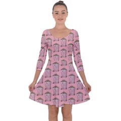 Pink Popcorn Quarter Sleeve Skater Dress