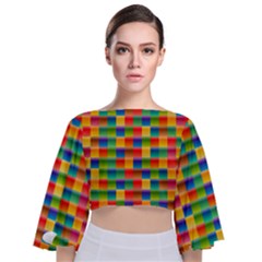 Background Colorful Abstract Tie Back Butterfly Sleeve Chiffon Top by Simbadda