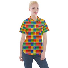 Background Colorful Abstract Women s Short Sleeve Pocket Shirt