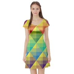 Background Colorful Geometric Short Sleeve Skater Dress by Simbadda