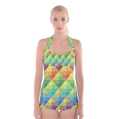 Background Colorful Geometric Boyleg Halter Swimsuit 