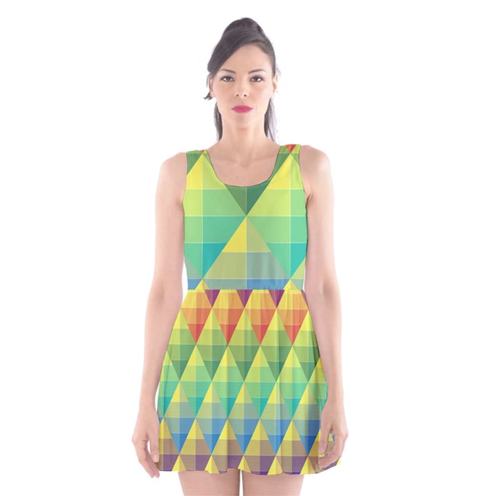 Background Colorful Geometric Scoop Neck Skater Dress