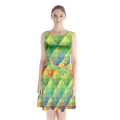 Background Colorful Geometric Sleeveless Waist Tie Chiffon Dress by Simbadda