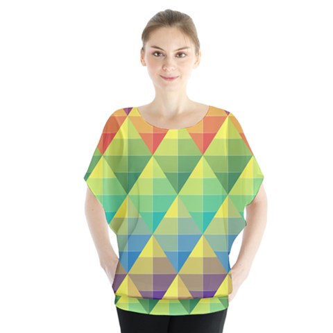 Background Colorful Geometric Batwing Chiffon Blouse by Simbadda