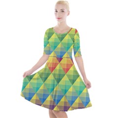 Background Colorful Geometric Quarter Sleeve A-line Dress by Simbadda